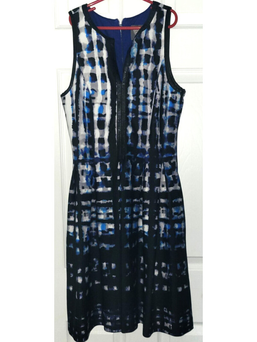 Vince Camuto Dress Womens 2 Black Blue Sleeveless Leather Trim Cocktail Party